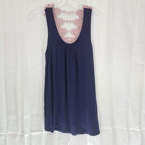 P.S. Kate Size Medium Navy Sleeveless Top with Pink Lace Detail